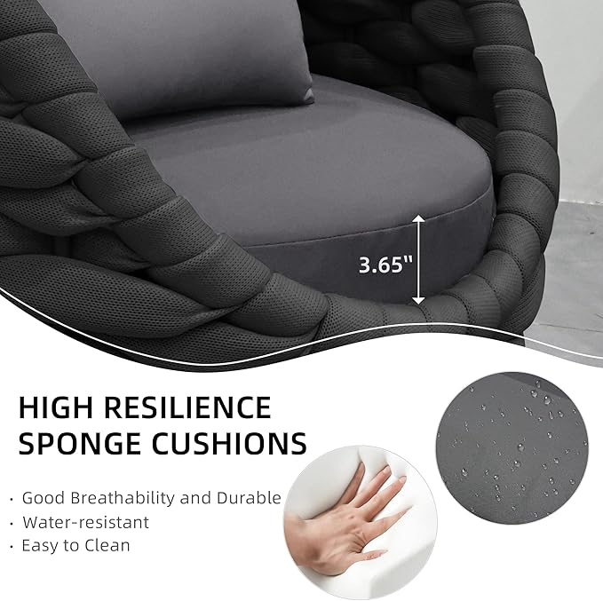 TWT 6 Pieces Patio Furniture Set, Outdoor Rope Conversation Sectional Patio Sofa with 6 Seater for Backyard, Porch, Modern Armchairs with Thickness Cushions and Side Table, Dark Grey