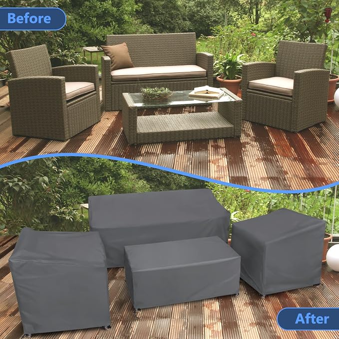 STARTWO Outdoor Furniture Cover Waterproof, 4 Piece Patio Furniture Set Cover for Outside Couch, Lawn Chairs, Coffee Table, Windproof with Buckle Strap, Grey - Image 7