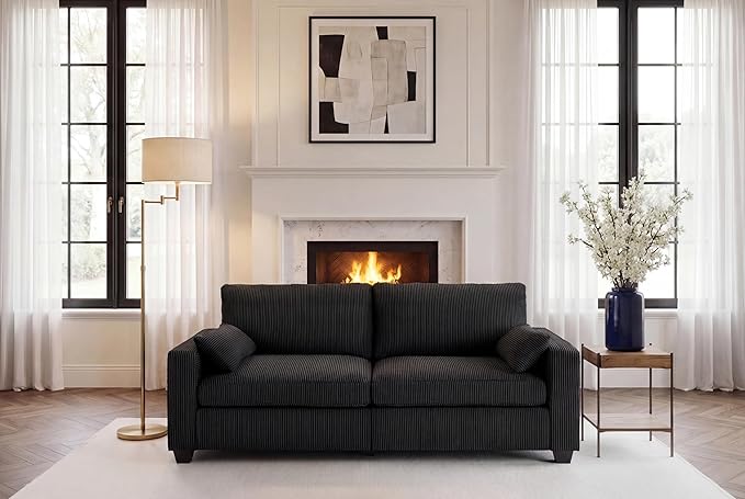 79" Modern Cloud Sofas for Living Room Bedroom, 2 Seat Modular Couch Soft Corduroy Upholstered Loveseat Couches with Toss Pillows for Home Apartment Office Studio