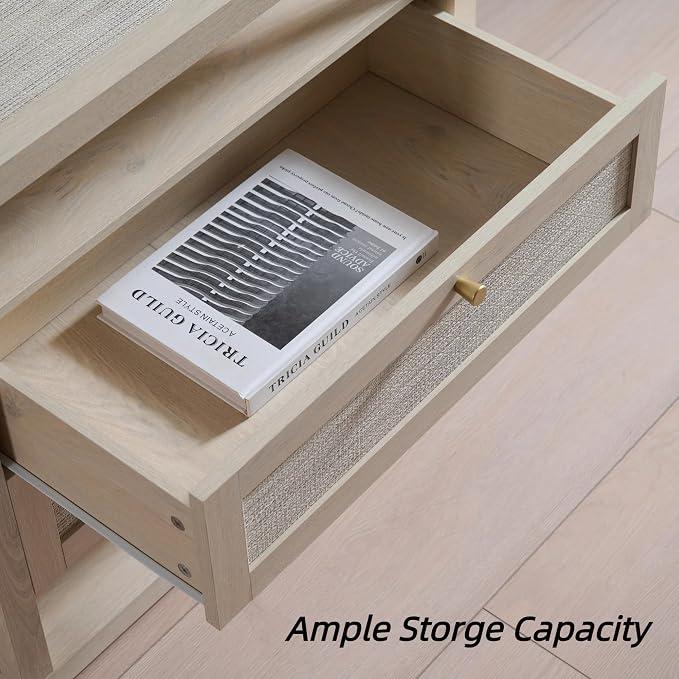 VividVibe Light Oak Night Stand Set 2, Nightstand with Drawers and Storage Shelf - Rattan Boho Bedside Tables Large Nightstands Wooden Bed Side Table, Modern Farmhouse Accent End Table - Image 7