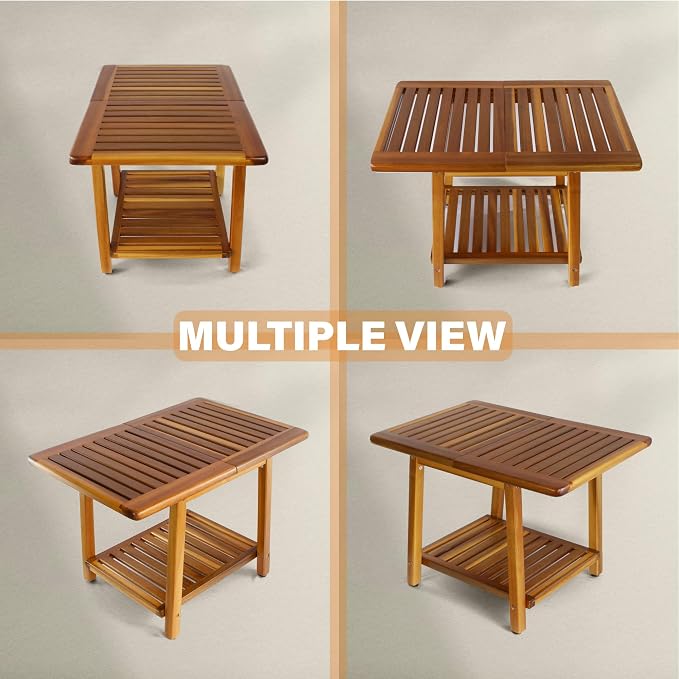 ENKEZI Acacia 24 Inches Outdoor Side Table, 2-Tier Sturdy Patio, End Table Weather Resistant, Strong Stability Side Table for Patio, Pool, Porch, Teak Finish (Large) - Image 4