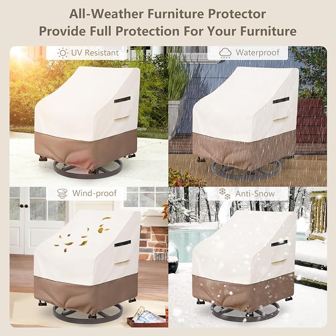 Patio Chair Covers Waterproof Heavy Duty Patio Furniture Covers, 35W x 37D x 36H Inches Swivel Outdoor Chair Cover 4 Pack (Beige) - Image 8