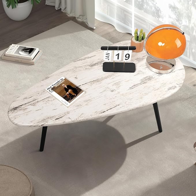 Coffee Table Modern Oval Coffee Tables Retro Center Table for Small Space Mid Century Rustic Accent Table for Living Room Home Office, Easy Assembly 22" D x 43" W x 18" H