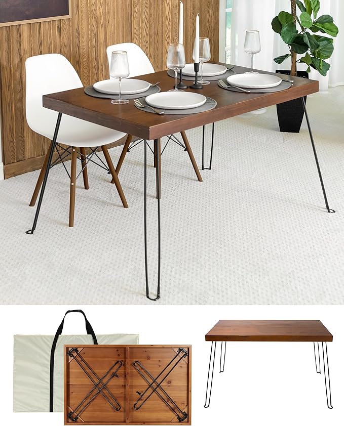 Sleekform Wooden Folding Dining Table for 4 - with Collapsible Hairpin Legs - 4 ft Portable Small Foldable Dining Room Table for Farmhouse Kitchen and Small Spaces - Walnut