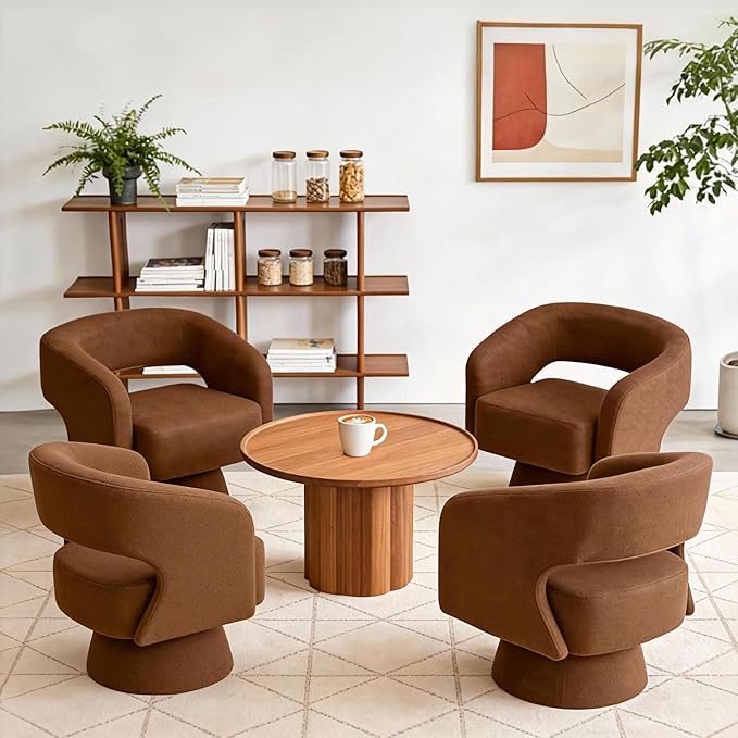 ClinQ Swivel Barrel Accent Chair, Oversized Chenille Fabric Upholstered Round Swivel Chairs Set of 4, Modern Luxury 360° Living Room Vanity Chair for Bedroom Office&Living Room, Orange