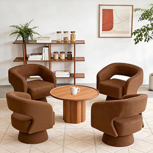 ClinQ Swivel Barrel Accent Chair, Oversized Chenille Fabric Upholstered Round Swivel Chairs Set of 4, Modern Luxury 360° Living Room Vanity Chair for Bedroom Office&Living Room, Orange