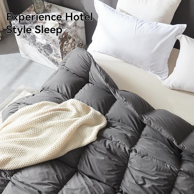 L LOVSOUL Goose Feather Down Fiber Comforter Oversize Queen Size, 100% Organic Cotton Fabric Duvet Insert,1200TC,750+Fill Power, Hotel Collection, All Season Grey Bedding Comforters with 8 Tabs