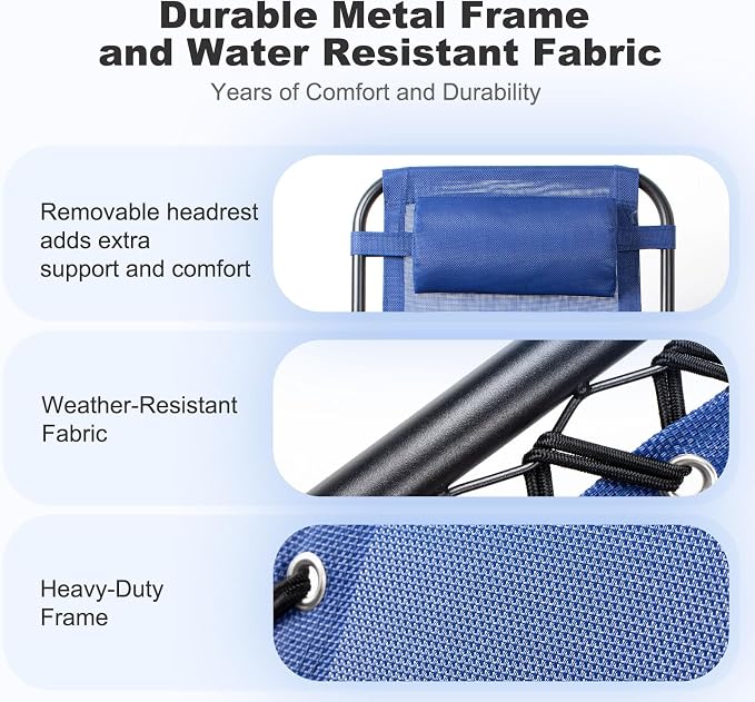 Nazhura Set of 2 Relaxing Recliners Patio Chairs Adjustable Steel Mesh Zero Gravity Lounge Chair Beach Chairs with Pillow and Cup Holder (Blue) - Image 6