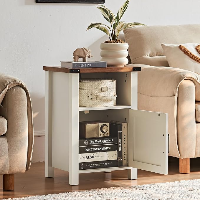 Joaxswe Nightstand with Charger Station and USB Port, 18 Inch Farmhouse Night Stand with Storage Shelf, Modern Couch Side Table with Magnetic Door, Bedside Tables for Bedroom, Home, Antique White - Image 5