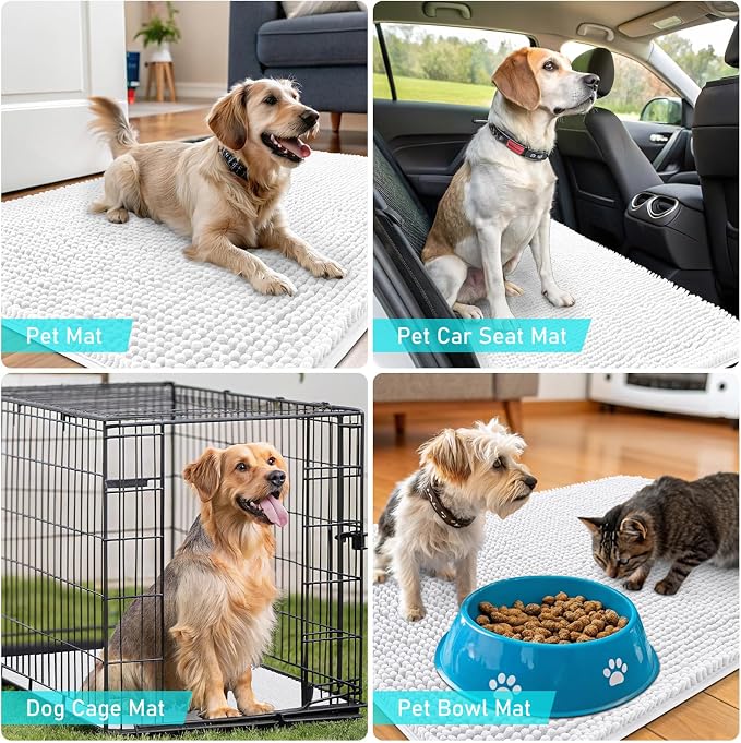 OLANLY Dog Door Mat for Muddy Paws 59x32, Absorbs Moisture and Dirt, Absorbent Non-Slip Washable Doormat, Quick Dry Chenille Mud Mat for Dogs, Entry Indoor Entryway Carpet for Inside Floor, White - Image 7