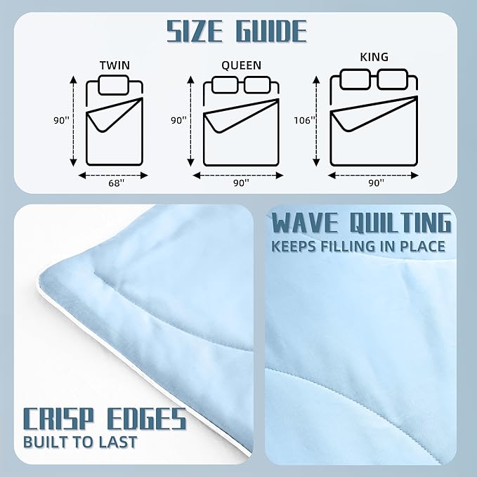 DOWNCOOL Cooling Comforter Twin Size, Blue Cooling Blanket for Hot Sleeper, Lightweight & Breathable Blanket for Night Sweats,Dual-Side Cooling Summer Bedding,68"X90"