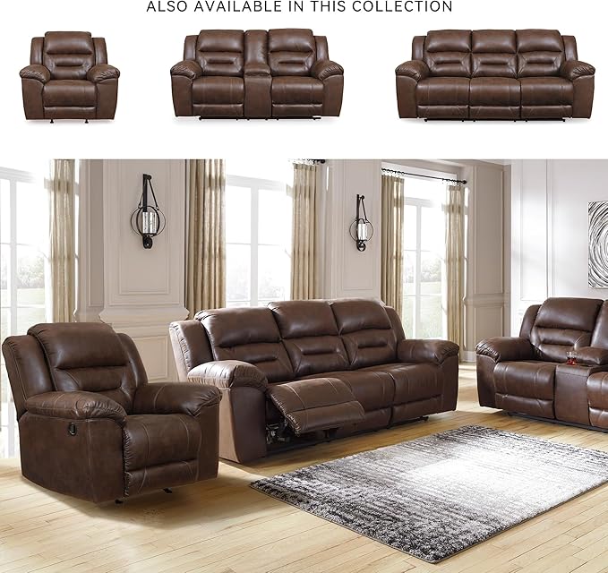 Signature Design by Ashley Stoneland Faux Leather Manual Pull Tab Rocker Recliner, Dark Brown