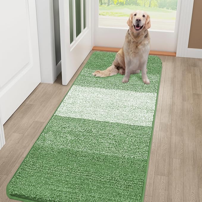 Kitinjoy Indoor Outdoor Door Mat, 48x30 Non-Slip Absorbent Dirt Trapper, Low-Profile Washable Inside Entrance Front Floor Mat, Sturdy Soft Entry Doormats for Entryway, Sage Green by Kitinjoy