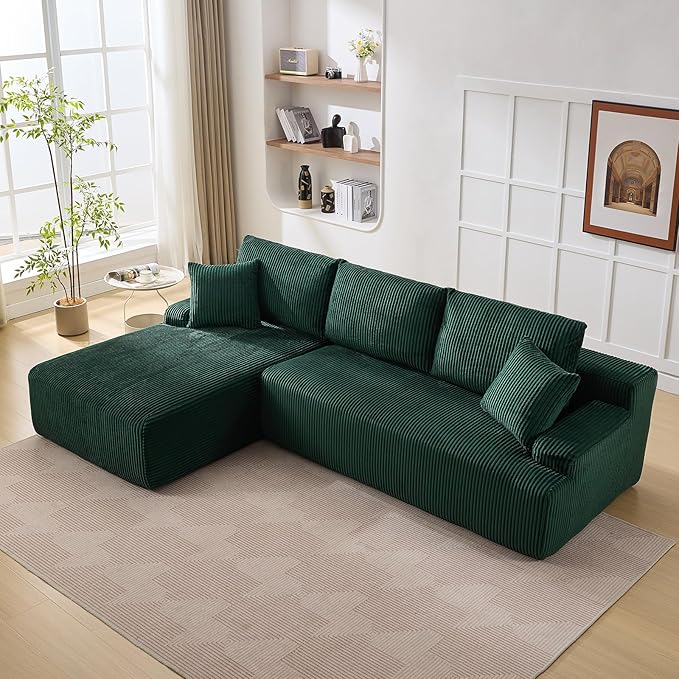 Cloud Couch Boneless l-Shape 96" Modern Sectional Comfy No Assembly Required Sleeper Modular Sofa with Corduroy Fabric Deep Seat Loveseat + Chaise Lounge Chair for Living Room