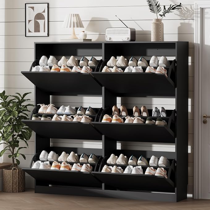 Xixini Shoe Storage Cabinet for Entryway with 6 Flip Drawers, Sturdy Wood Hidden Shoe Storage, Freestanding Narrow Slim Shoe Organizer for Front Door Entrance, Living Room, Hallway, Bedroom, Black by Xixini