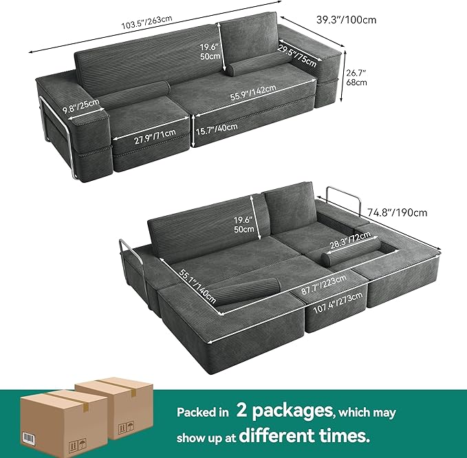 YITAHOME Convertible Cloud Sectional Couch, Comfy Corduroy Sectional Sofa with Deep Seat & High Pillows, Modern Easy-Clean Modular Sectional Sofa for Living Room Bedroom, Gray