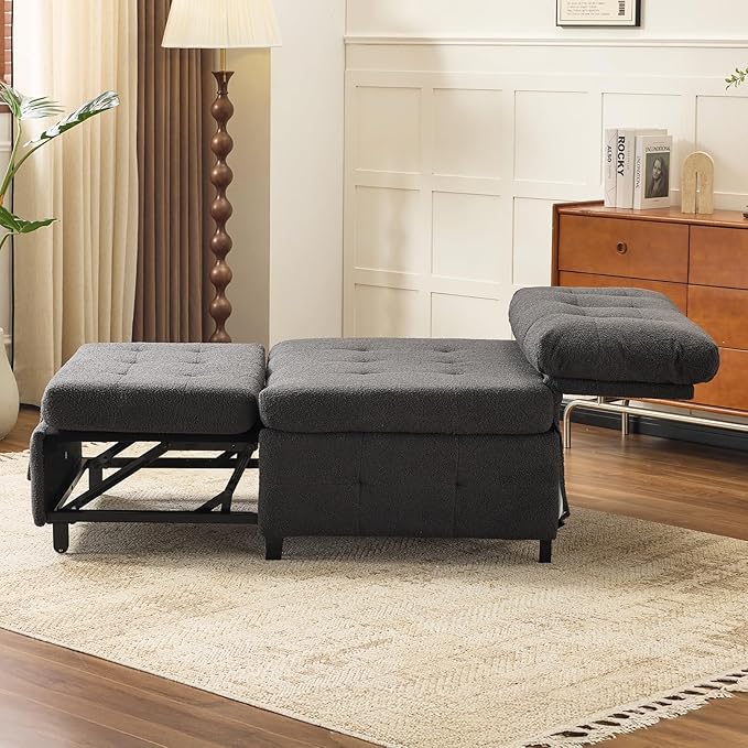 VINGLI Convertible Sofa Bed Tufted Teddy Fleece Sleeper Chair Bed Couch Armless Living Room Chairs with Adjustable Backrest Pull Out Couch Bed for Small Spaces | Armless Sofa Bed