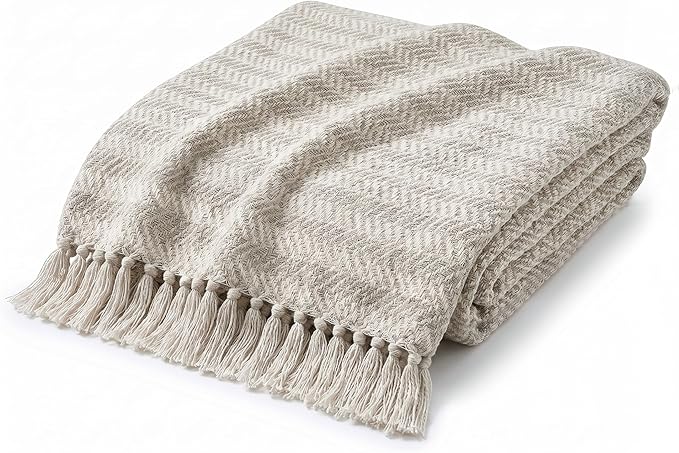 Americanflat 50x60 Throw Blanket - Soft and Breathable Cotton Throw Blanket for Couch, Bed, Chair - Decorative Blankets Perfect for Home, Office, or Outdoor Use - Cream and Beige Zig Zag Design