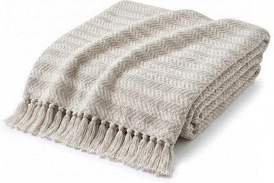 Americanflat 50x60 Throw Blanket - Soft and Breathable Cotton Throw Blanket for Couch, Bed, Chair - Decorative Blankets Perfect for Home, Office, or Outdoor Use - Cream and Beige Zig Zag Design