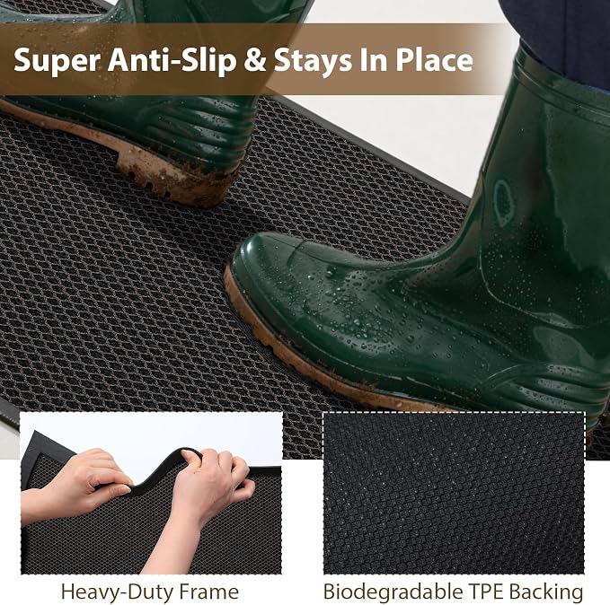 Front Door Mat Outside Entrance 24"x36" Brown,Heavy-Duty Dirt Trapper Outside Welcome Mat, Non Slip Durable Rubber Entrance Doormats for Entryway Porch, Stain Resist Waterproof All-Season All-Weather - Image 4