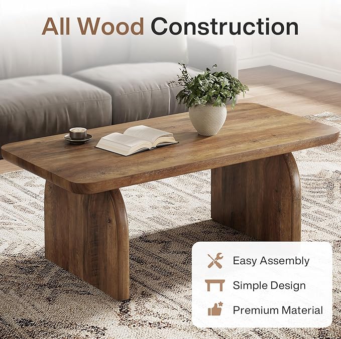 Tribesigns Coffee Table for Living Room, 47-Inch Farmhouse Rectangule Center Table with Rounded Corners, Mid-Century Modern Low Large Cocktail Tea Furniture, Easy Assembly (Rustic Brown)