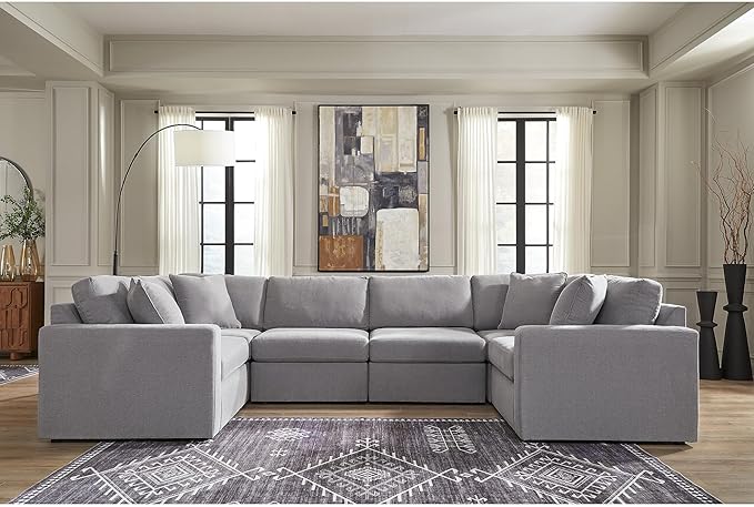 Signature Design by Ashley Modmax Contemporary Stain Resistant 6-Piece Sectional with Armrest, Throw Pillows and Reversible Cushions, Gray