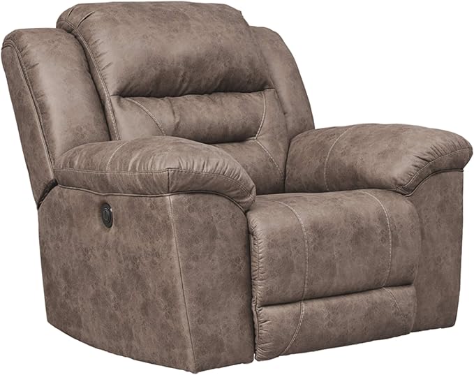 Signature Design by Ashley Stoneland Modern Power Recliner with Gentle Rocking Motion, One-Touch Power Control, Faux Leather, 20.5" Seat Height, Brown