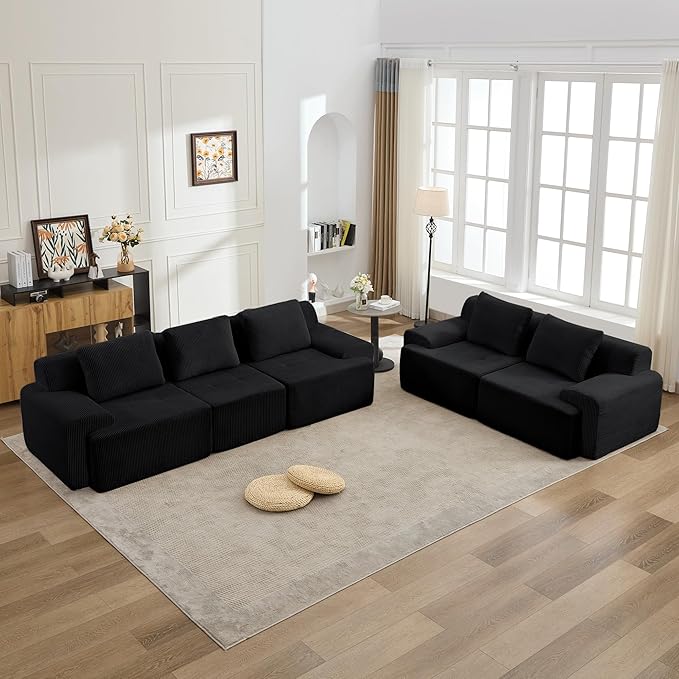 KIGOTY Modular Sectional Sofa Set, 5 Pcs Comfy Cloud Sectional Couch with Deep Seat, Modern Boneless Couch for Living Room, No Assembly Required,Black