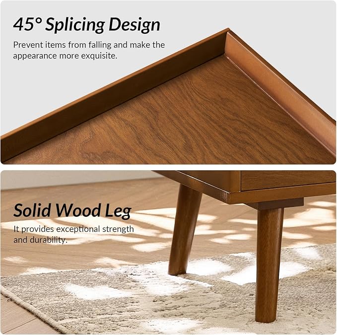 HULALA HOME 2 Drawer End Table with Pull-Out Shelf, Mid-Century Modern End Table with Wood Legs, Wood Side Table with Charging Station(Acorn, Set of 2) - Image 4