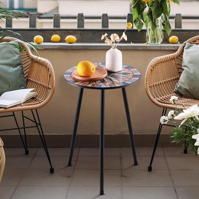 Party Zealot Metal Mosaic Round Side Tables Set of Two 13.4" Small Outdoor Patio Round Accent Coffee Tables Indoor Corner Stand for Small Spaces Weather-Resistant for Balcony Plant Stand - Image 2