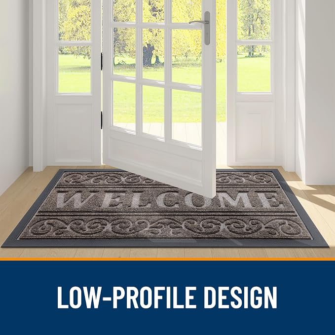 OLANLY Welcome Door Mat Indoor Outdoor Entrance, Heavy Duty Sturdy Front Door Mat, Waterproof All-Weather Doormat, Stain Resistant, Low Profile, Easy Clean Patio Entryway Mat, 36 x 24, Medium Brown - Image 5