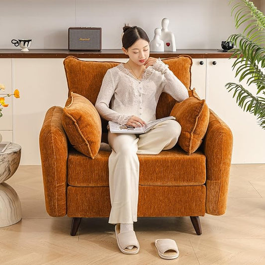 Rexulqo Oversized Accent Chair with Seats Storage,Comfy Living Room Chairs with 2 Throw Pillow,Upholstered Mid-Century Armchair,24.5'' Deep Seat,Reading Chair for Bedroom,Office,Chenille,Yellow