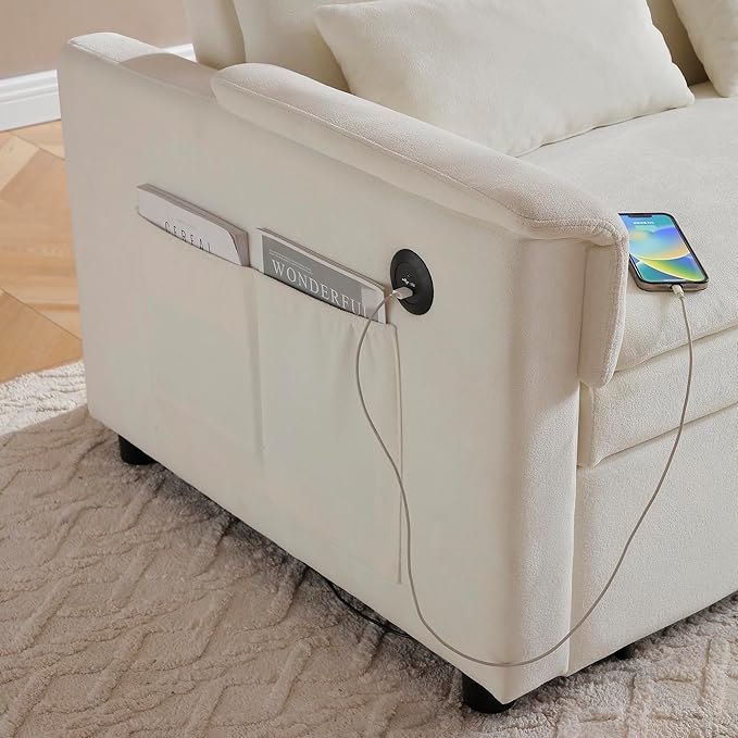 55" Convertible Loveseat Pull Out Sofa Bed for Living Room 3 in 1 Multi-Functional Sleeper Sofa Chaise Lounge Daybed Sofacama w/Adjustable Backrest,USB Ports,Side Pockets