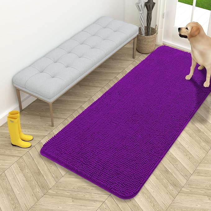 OLANLY Dog Door Mat for Muddy Paws 54x24, Absorbs Moisture and Dirt, Absorbent Non-Slip Washable Doormat, Quick Dry Chenille Mud Mat for Dogs, Entry Indoor Entryway Carpet for Inside Floor, Purple by OLANLY