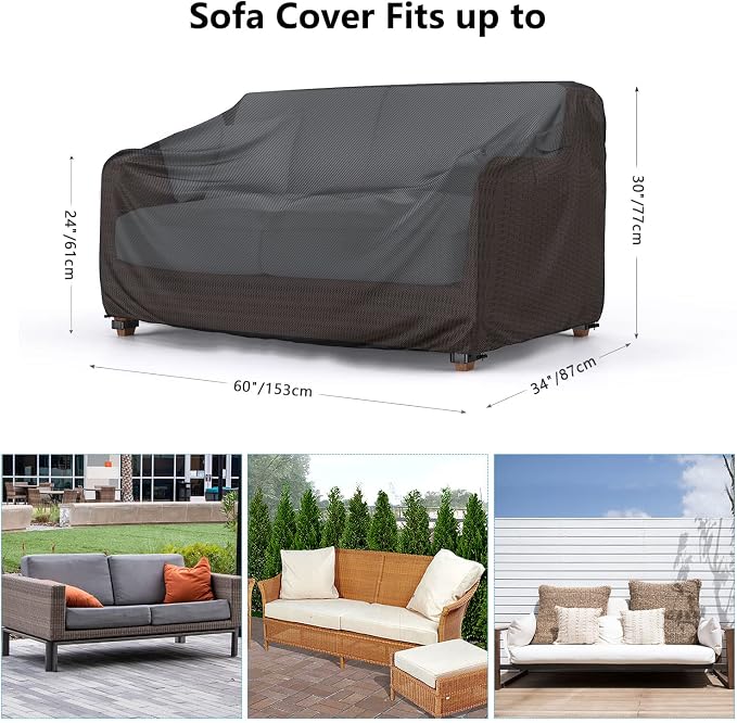 Heavy Duty Patio Sofa Cover Waterproof, Mrrihand 2-Seater Outdoor Sofa Loveseat Cover, Outdoor Patio Furniture Cover with Air Vent and Handles, 60" W×34" D×30" H, Black - Image 2