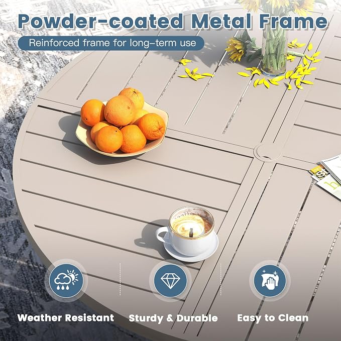 DIFY 11 Pieces Outdoor Patio Dining Set for 10, 63" Round Metal Patio Table and 10 Stackable Textilene Patio Chairs, Outdoor Table and Chairs for Backyard Garden Poolside, Sandshell - Image 3