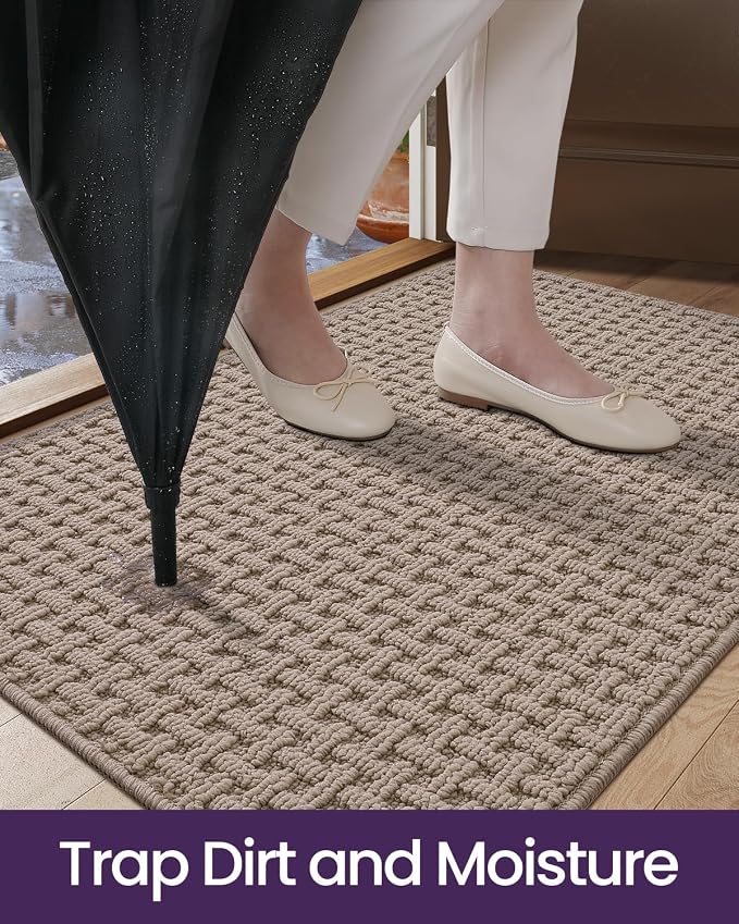 DEXI Front Entryway Door Mat Non Slip 17x30, Washable Entry Way Mats Inside Entrance Low Profile, Welcome Doormat Dirt Trapper for House Floor Home Porter Hall Backdoor Area, Light Taupe - Image 4