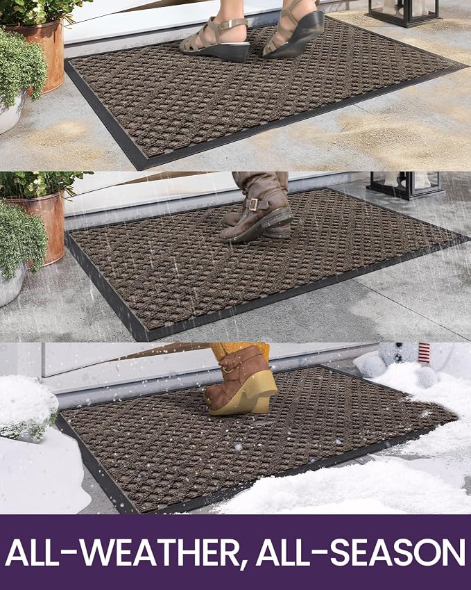 DEXI Front Door Mat Outside Entrance, 2x3 ft Entryway Rubber Back Doormat Heavy Duty, Non Slip Low Profile Welcome Entry Mats for Inside House Floor Exterior Patio, Brown - Image 4