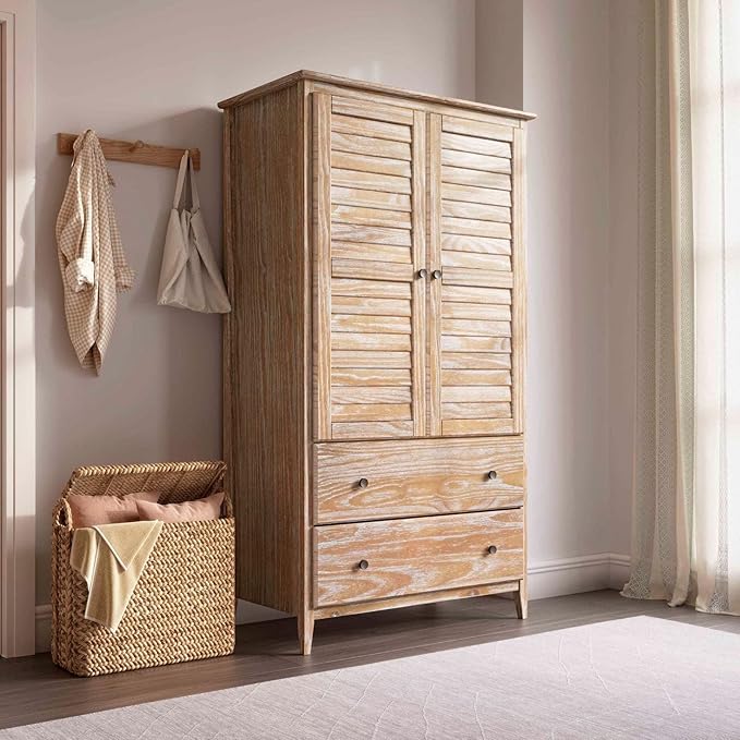 Grain Wood Furniture Greenport 2-Door Wardrobe, Solid Wood with a Brushed Driftwood Finish