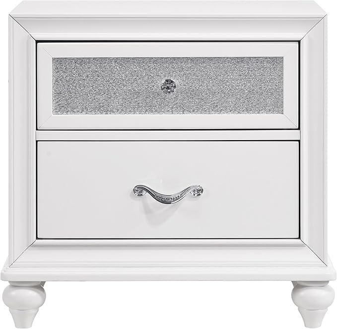 Coaster Home Furnishings Barzini Modern Classic 4-Piece Bedroom Set Leatherette Upholstered Queen Size Panel Bed Frame 56-inch Headboard White 205891Q-S4