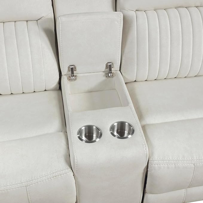 Lexicon Manual Double Reclining Loveseat, Polished Microfiber Manual Wall Hugger Loveseat Recliner for Living Room, Center Storage Console/Cup Holders, Easy Assembly, Beige