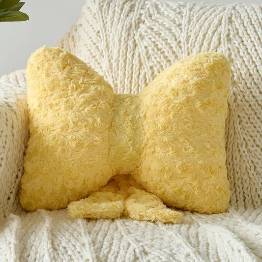 Bow Pillow, Decorative Bow Pillows with Soft Plush for Couch Bed, Bow Shaped Throw Pillow Room Decor for Bedroom, Bow Decorative Pillow for Living Room (Goose Yellow, Small-12 Inches)