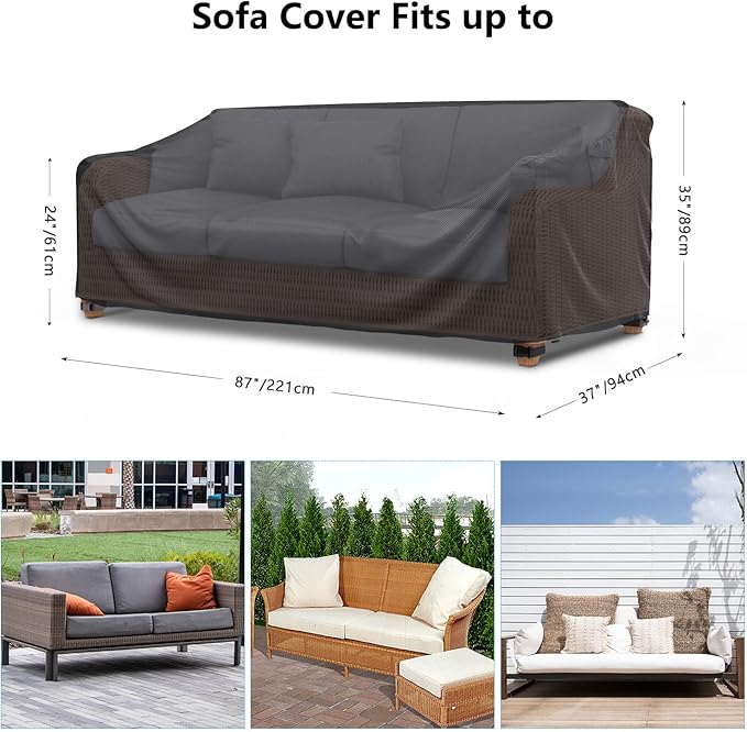 Heavy Duty Patio Sofa Cover Waterproof, Mrrihand 3-Seater Outdoor Sofa Loveseat Cover, Outdoor Patio Furniture Cover with Air Vent and Handles, 87" L×37" D×35" H, Black - Image 2