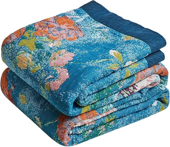 LUTBM Boho Throw Blanket for Bed Cotton Spring Blankets for Bedroom Living Room Twin All Season Lightweight Floral Birds Embroidery Quilt for Couch Sofa Chair 60"x80"