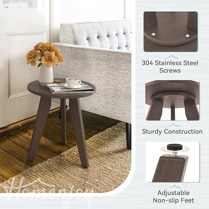 Outdoor Side Table, HDPS Outdoor Table, Small Round Side Table Weather-Resistant, Outdoor Side Tables for Patio, Porch,Deck,End Table for Plant Stand, Dark Brown - Image 5