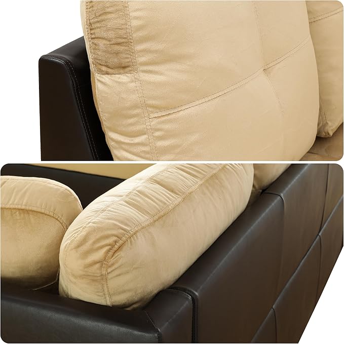 103.5 Inch Modern L-Shaped Couch, Flannel Sectional Sofa with Chaise Lounge, 4-Seater Couch with Accent Pillows for Living Room, Apartment, Beige and Brown