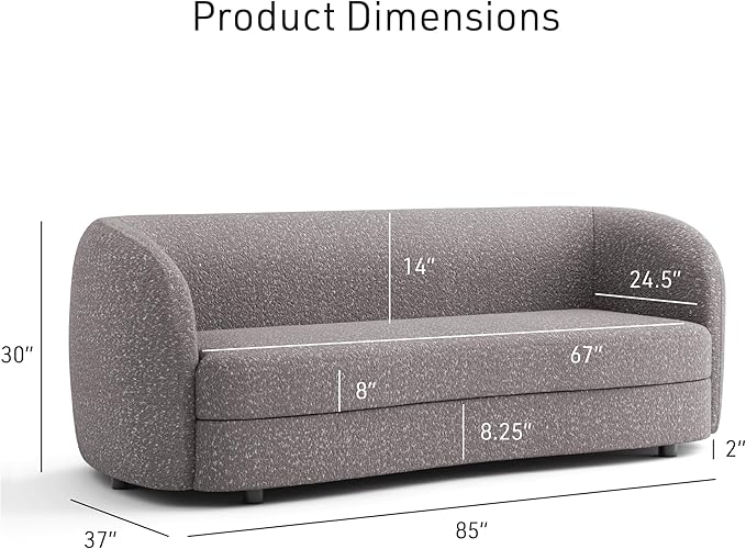 Furniture of America Nimiane Modern Boucle 3 Piece Sofa Set with Curved Arms and Wooden Legs, Accent Furniture Sets for Living Room, Home Office, Bedroom, Lounge, Charcoal Gray