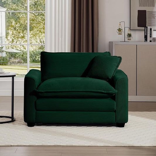 KEIKI 45" Oversized Corduroy Modular Sectional Single Sofa with High-Density Foam Cushions, Removable Armrests, Upholstered Modern 1-Seater Lounge Accent Chair with 1 Pillow, for Living Room, Green