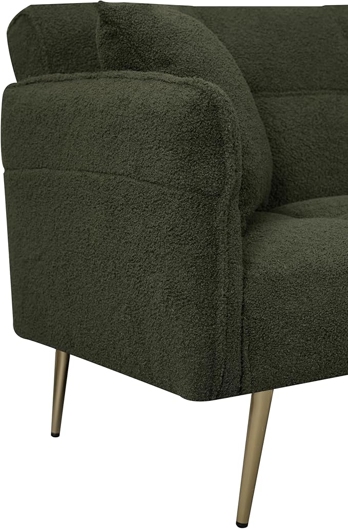70 inch Upholstered Teddy Fleece Sofabed with Adjustable Arms and Backrest,Modern Convertible Futon Couch W/Metal Legs & Pillows,Love Sofa for Living Room,Bedroom,Apartment,Green, 70"