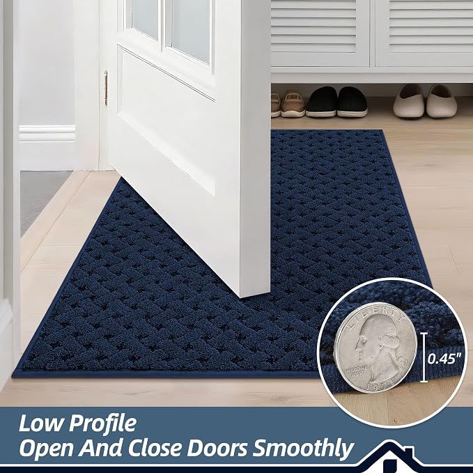 BEQHAUSE Dirt Trapper Door Mat Non-Slip Entryway Rugs Stain Resistant Absorbent Dog Doormats Woven-Look Washable Welcome Floor Doormat for Front Back Door, Dirty Wet Shoes & Paws, 20" x 32", Blue - Image 7